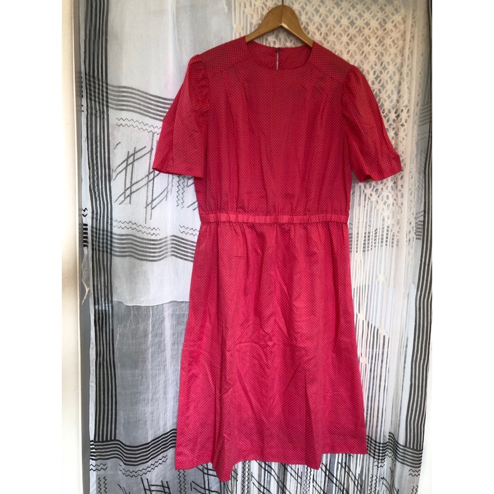 Vintage pink polka dot dress, handmade L